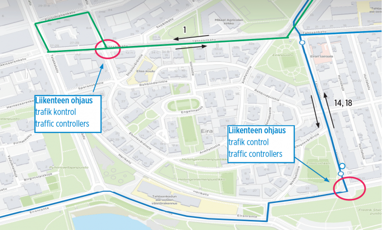 Linjoilla 14,18 ja raitiovaunilla 1 mahdollisia viivästymisiä 22.8 juoksutapahtuman vuoksi.