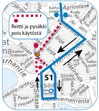 Linja 51 ajaa poikkeusreittiä Hämeentien kautta 19.10.-1.11.2015