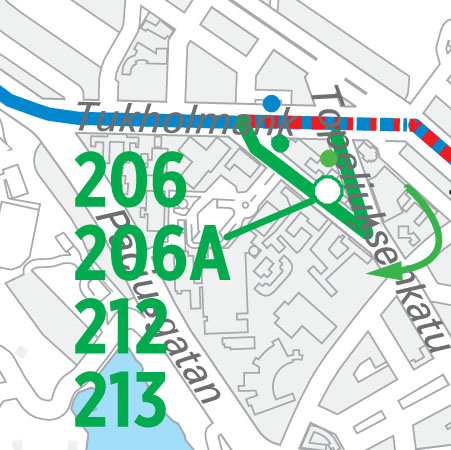 Linjojen 206, 206A, 212 ja 213 päätepysäkki Meilahdessa 10.8. alkaen