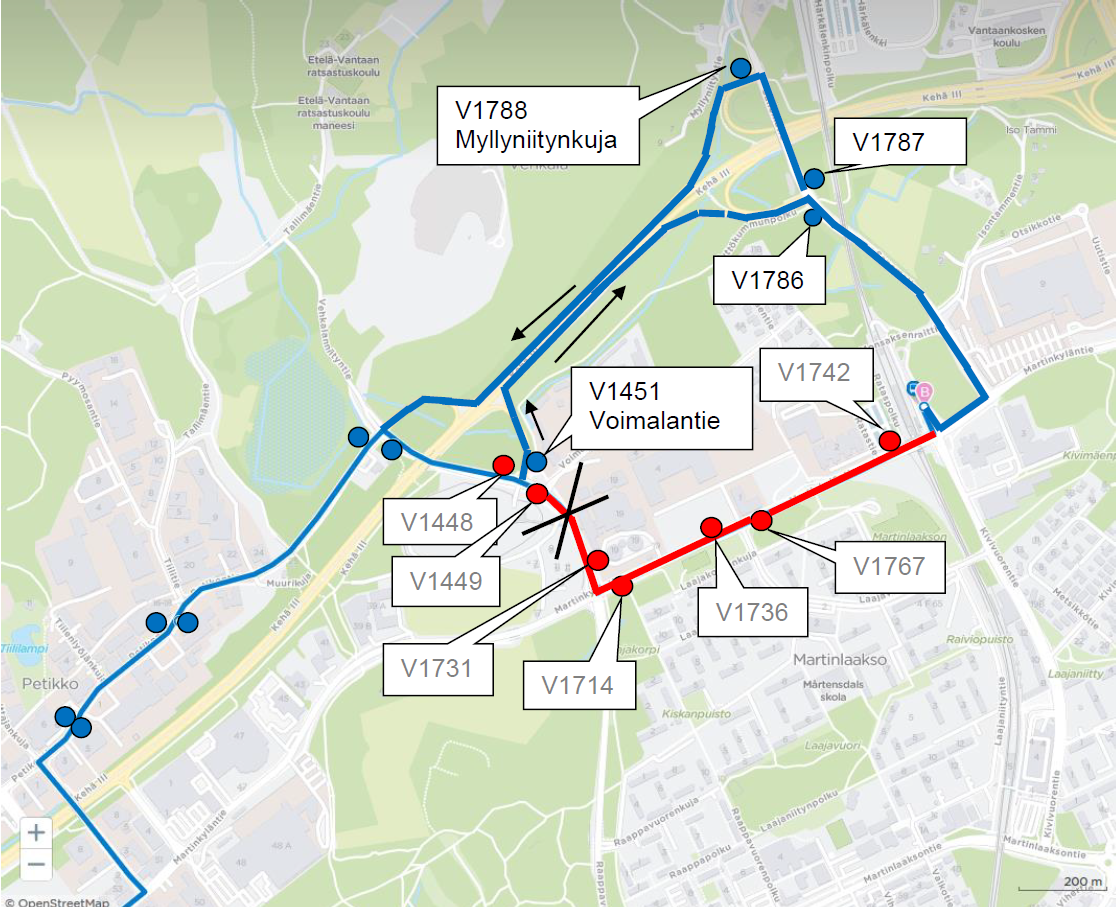 Linja 322 ajaa poikkeusreittiä Martinlaaksossa 22.-26.7.