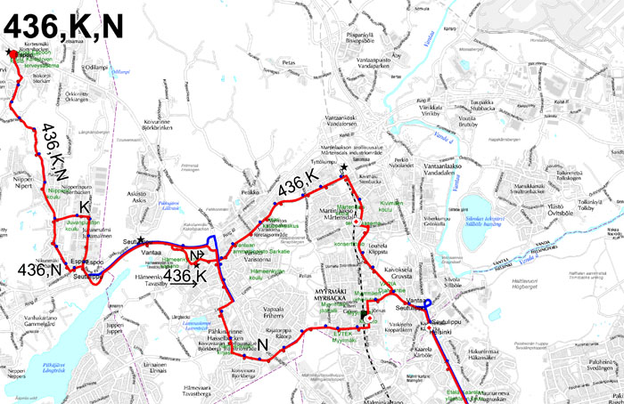 Linjan 436 reitti 10.8. alkaen