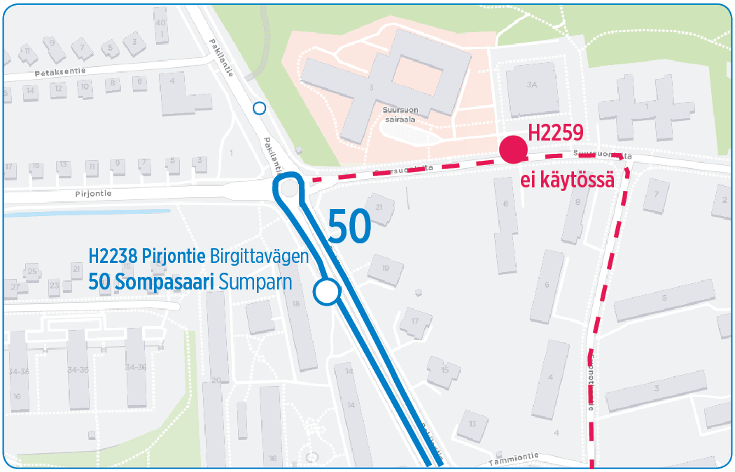 Linja 50 poikkeusreitillä Maunulassa öinä 26.-27.8. ja 27.-28.8. klo 18-05