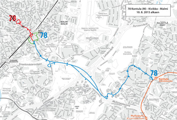 Linjan 78 uusi reitti 10.8. alkaen