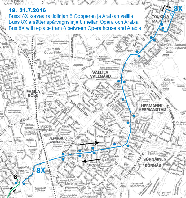 helsinginkatu kartta Bussi 8X korvaa ratikan Oopperan ja Arabian välillä 18.–31.7. | HSL helsinginkatu kartta