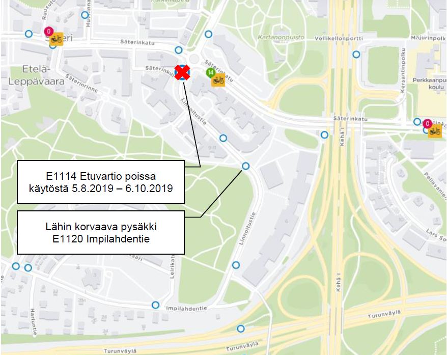 E1114 Etuvartio suljetaan 5.8. alkaen