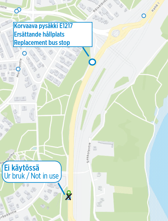 Pysäkki Laajalahti E2054 linjalta 555 poistuu käytöstä 