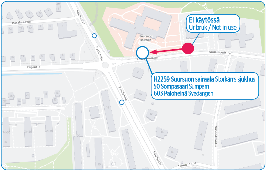 H2259 Suursuon sairaala siirtyy noin 100 metriä Pirkkolan suuntaan ma 16.9.