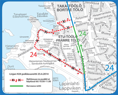 Bussin 24 poikkeusreitti 23.4.2014