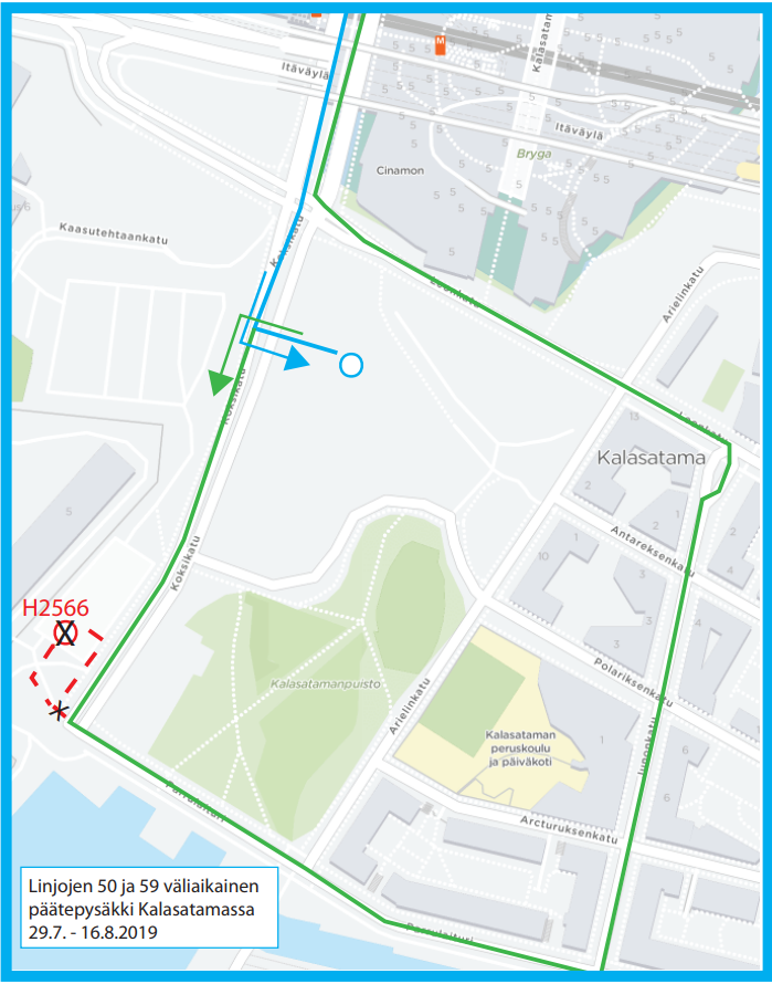 H2566 Koksikatu siirtyy maanantaina 29.7. noin 200 metriä