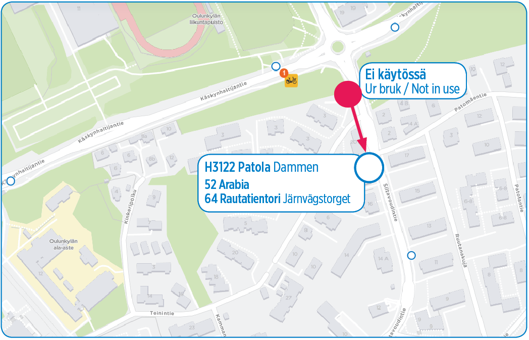 Patolan pysäkki H3122 siirtyy noin 100 metriä Oulunkylän torin suuntaan