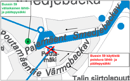 Bussin 59 väliaikainen pysäkki Pajamäessä 6.5.2014 -&gt;