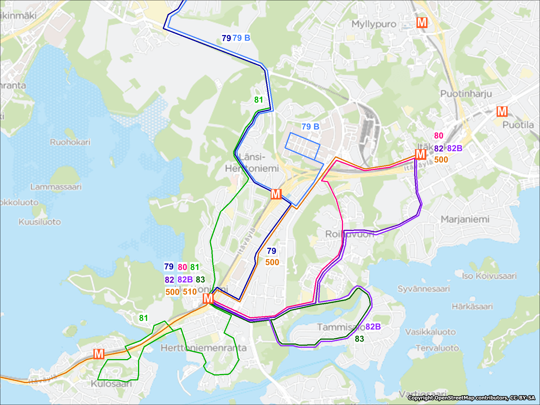 Herttoniemen alueen linjasto Herttoniemen alueen linjasto
