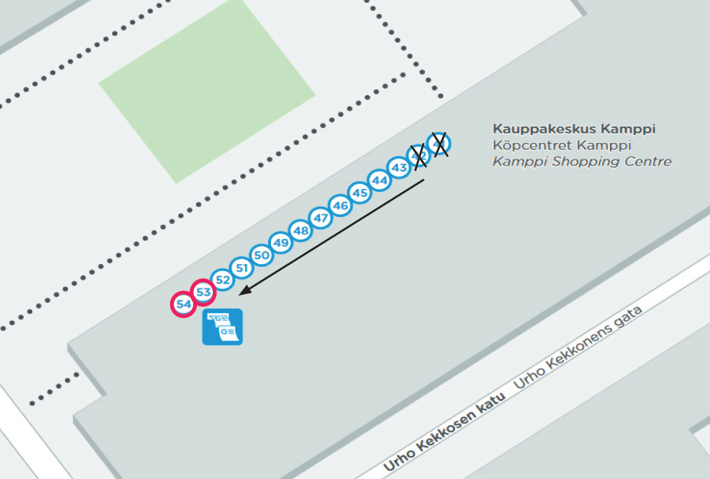 Kampin lähiliikenneterminaalin laiturit 41 ja 42 siirtyvät 3.-9.8. väliseksi ajaksi