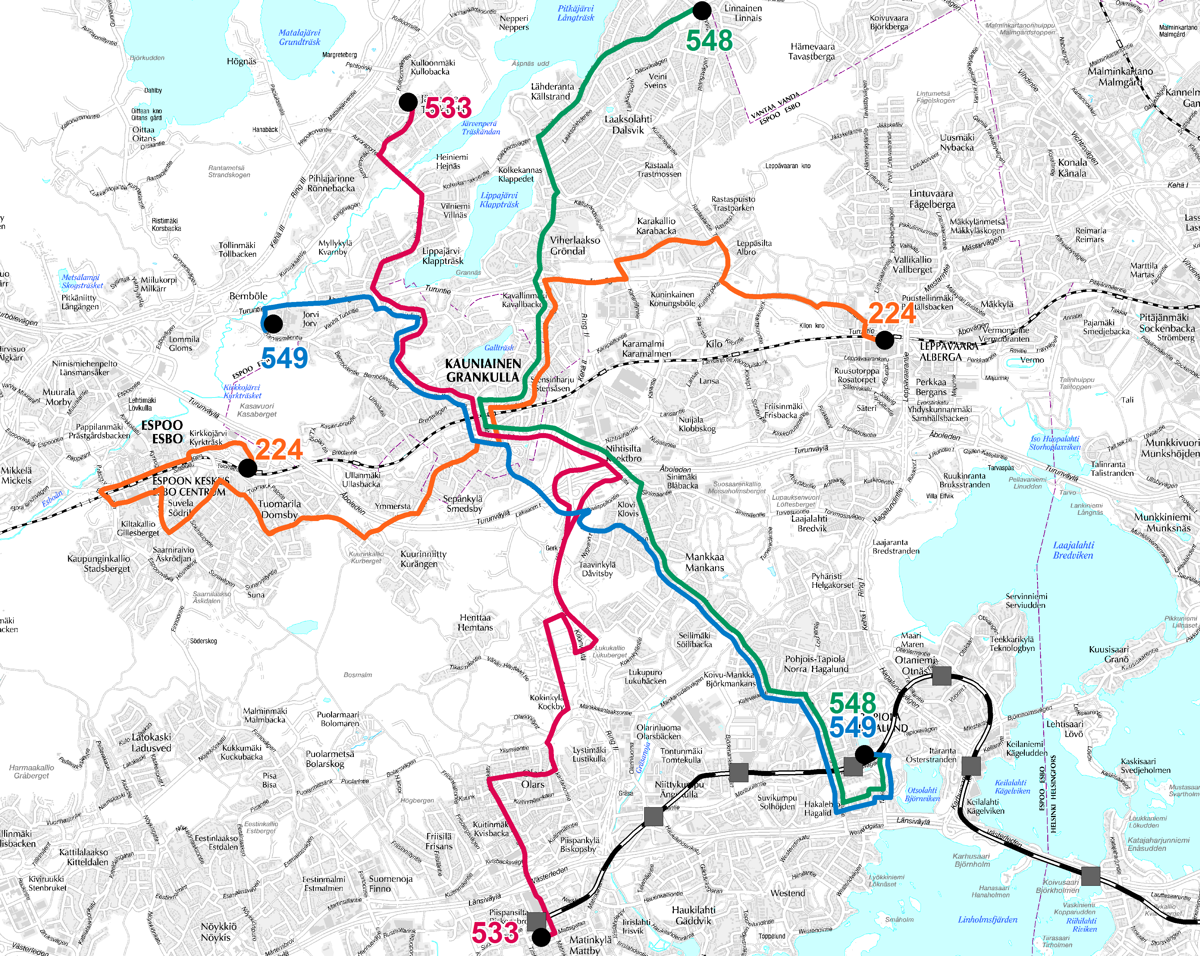 Kauniaisten uudet bussilinjat 15.8.2016 alkaen Kauniaisten uudet bussilinjat 15.8.2016 alkaen