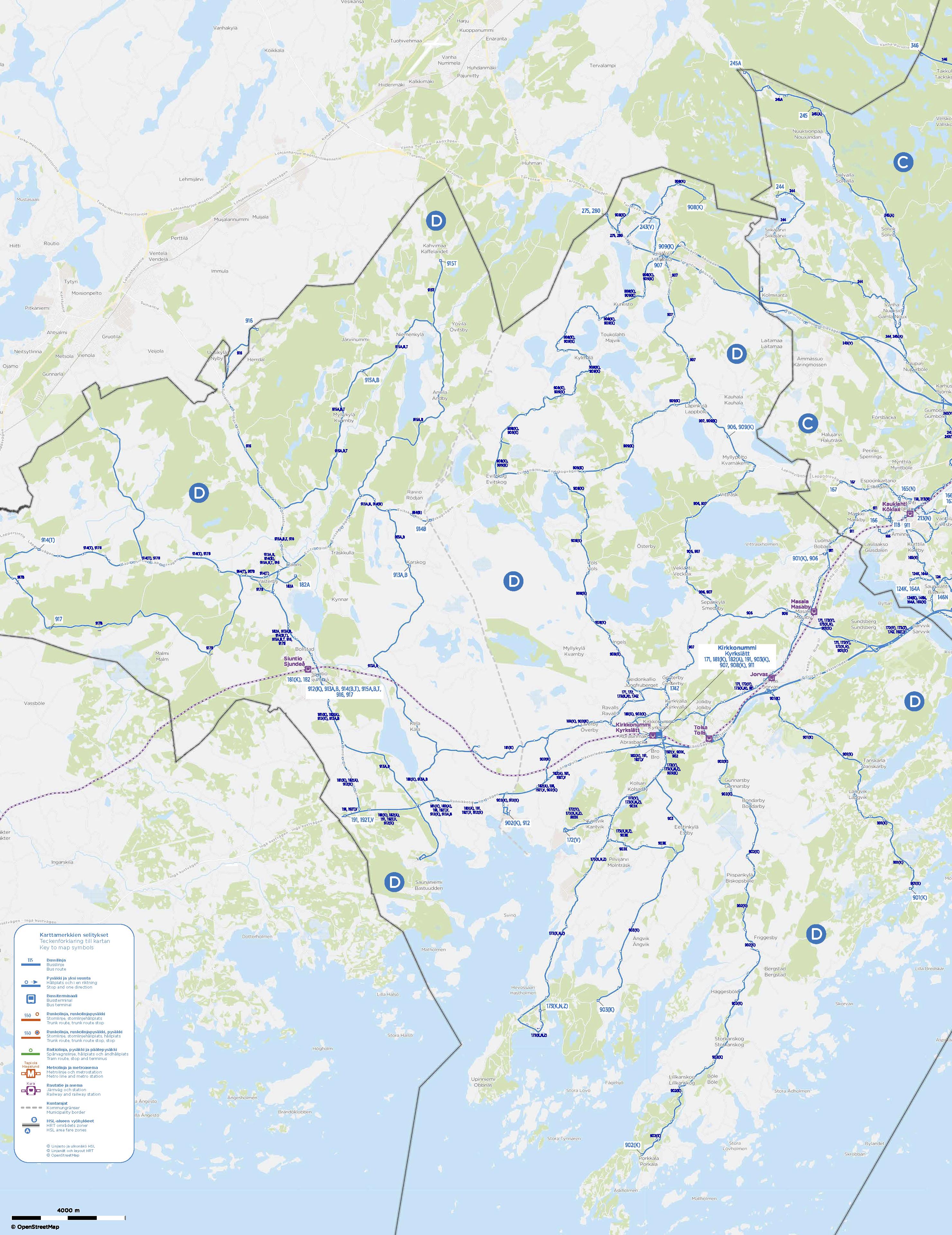Kirkkonummen ja Siuntion linjasto myös Reittioppaassa