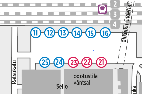 Leppävaaran poissa käytöstä olevat laiturit 6.-7.9. yöllä