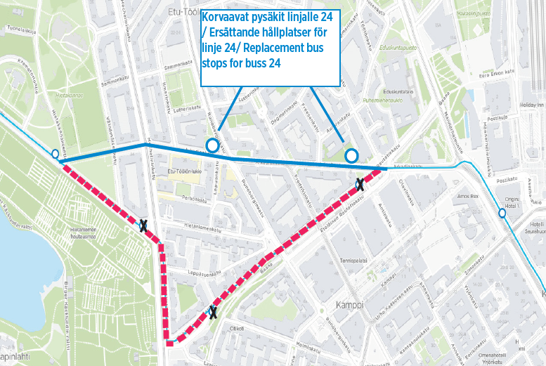 Linja 24 poikkeusreitille 23.6