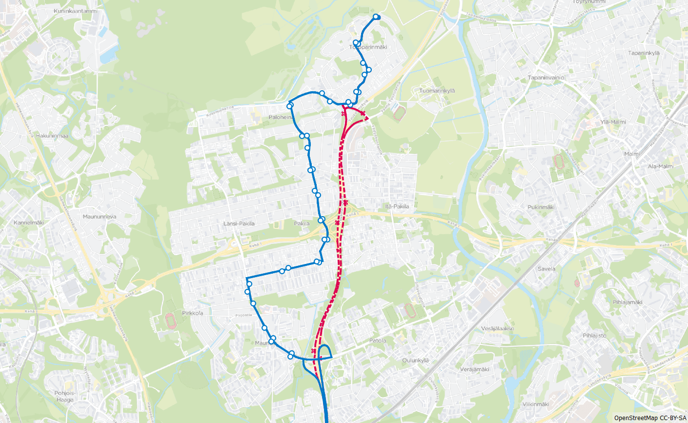 Linja 67V liikennöinti loppuu 10.8. Korvaava lina 67 Maunulan kautta