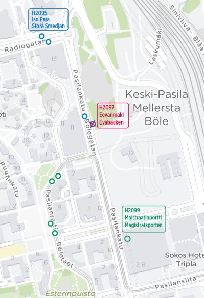 Kartta poistuvasta ja korvaavista pysäkeistä