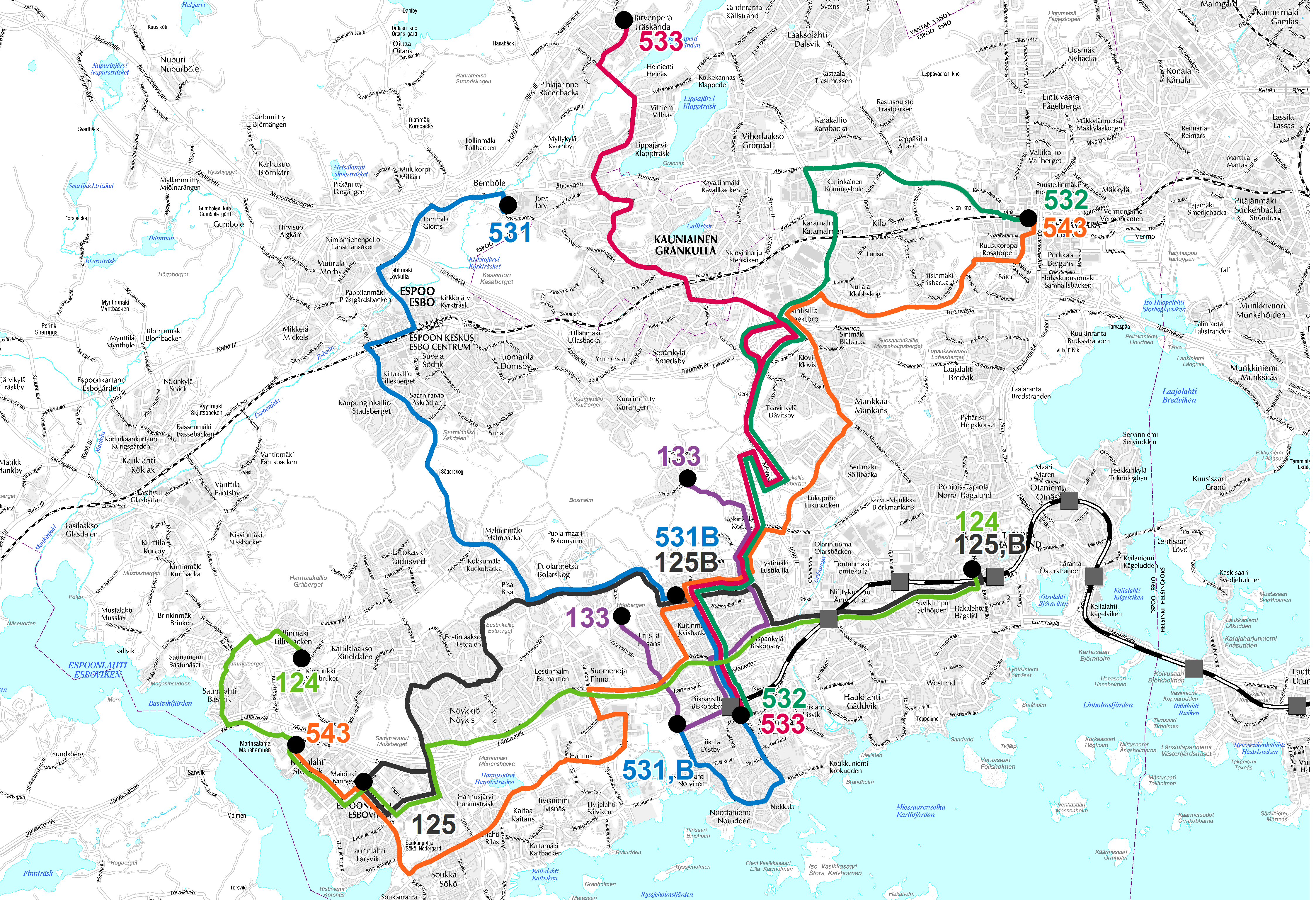Olarin ja Kuitinmäen bussilinjat metron liityntäliikenteessä Olarin ja Kuitinmäen bussilinjat metron liityntäliikenteessä