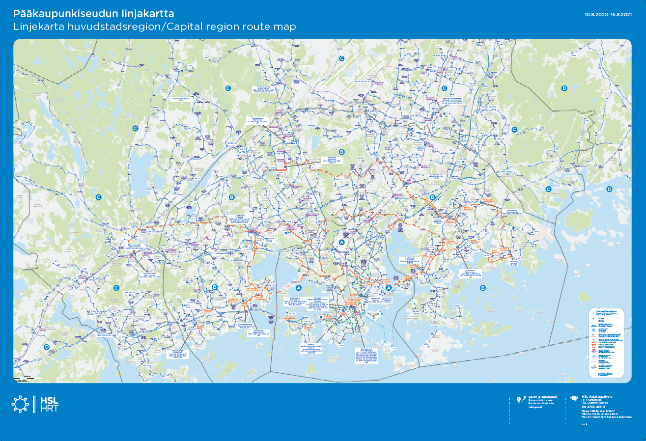 HSL-alueen koko linjasto nähtävillä myös Reittioppaassa
