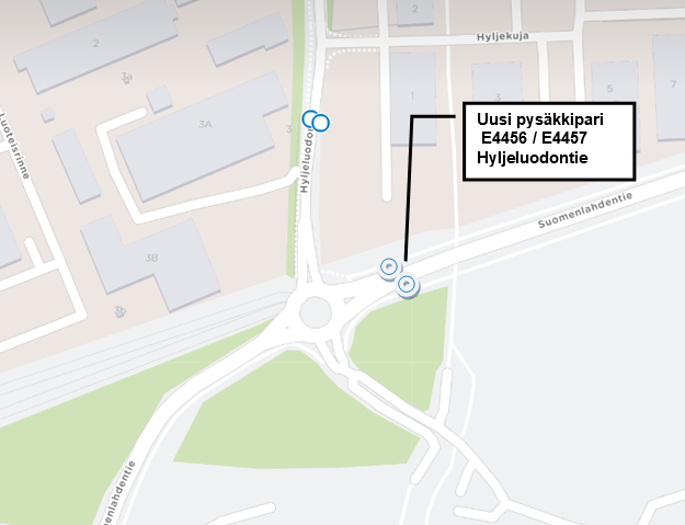 Uudet pysäkit sijaitsevat Hyljeluodontien kiertoliittymän itäpuolella Suomenlahdentiellä