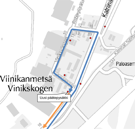 15 ja 562A poikkeusreitti Viinikanmetsässä